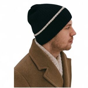 VINCE Men’s Merino Wool/Cashmere Blend Knit Beanie Stripe Cuff One Size New!